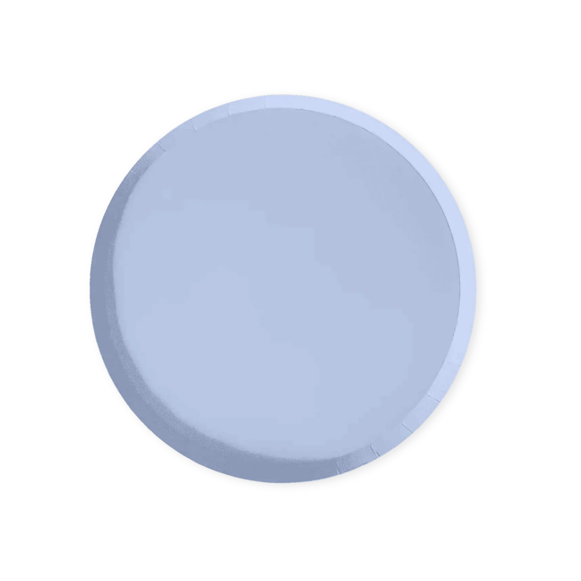 Round light blue paper plate on a white background