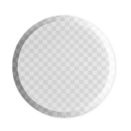 Round paper plate with gray and white checkered pattern on a white background