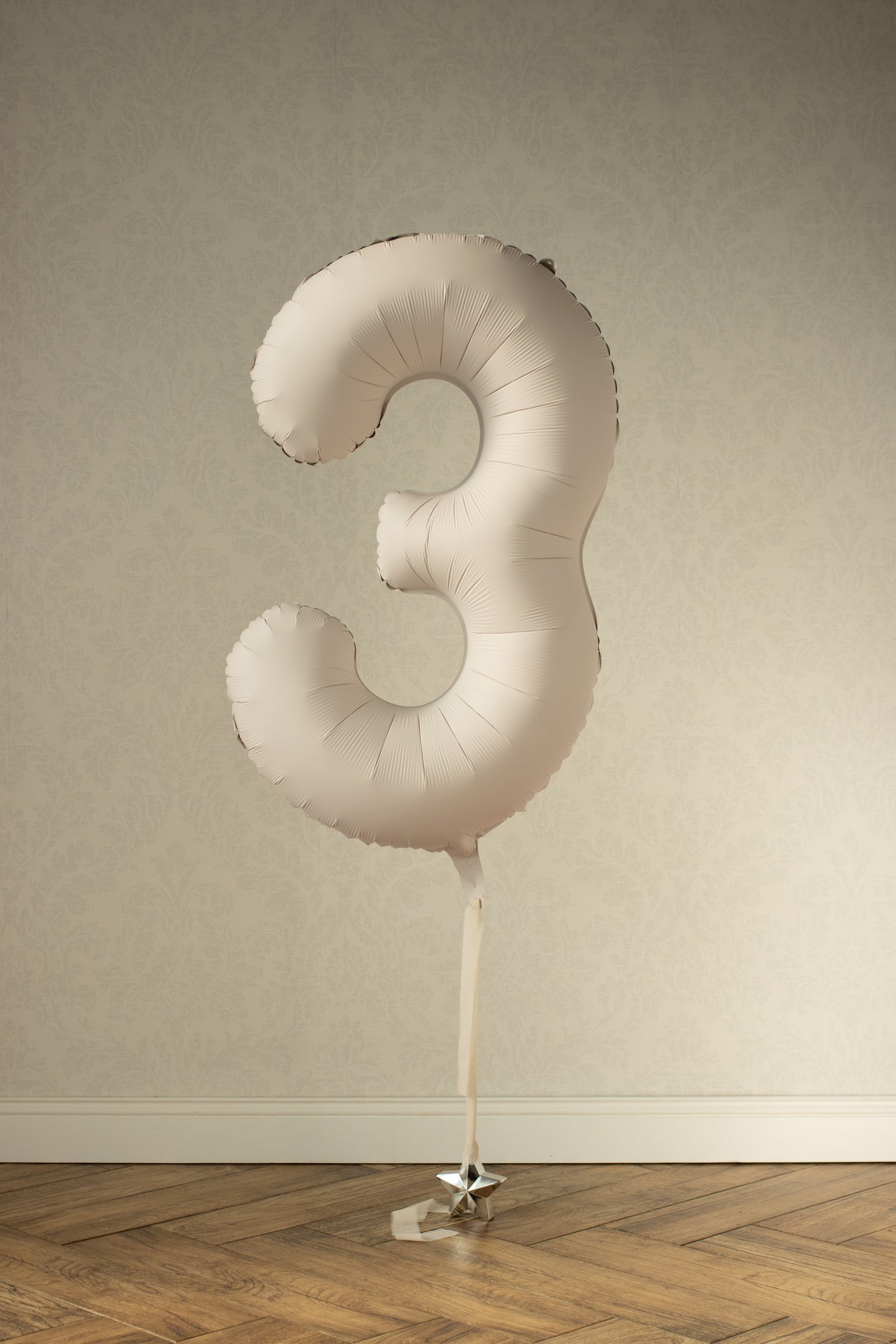 Beige Number 3 Foil Balloon – Birthday Party Decoration