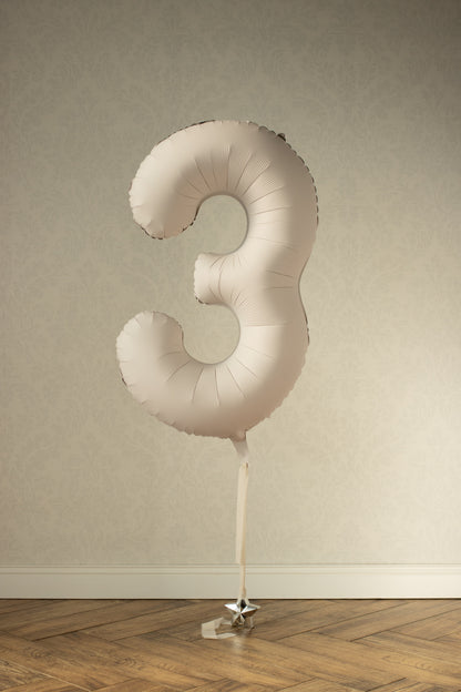 Beige Number 3 Foil Balloon – Birthday Party Decoration