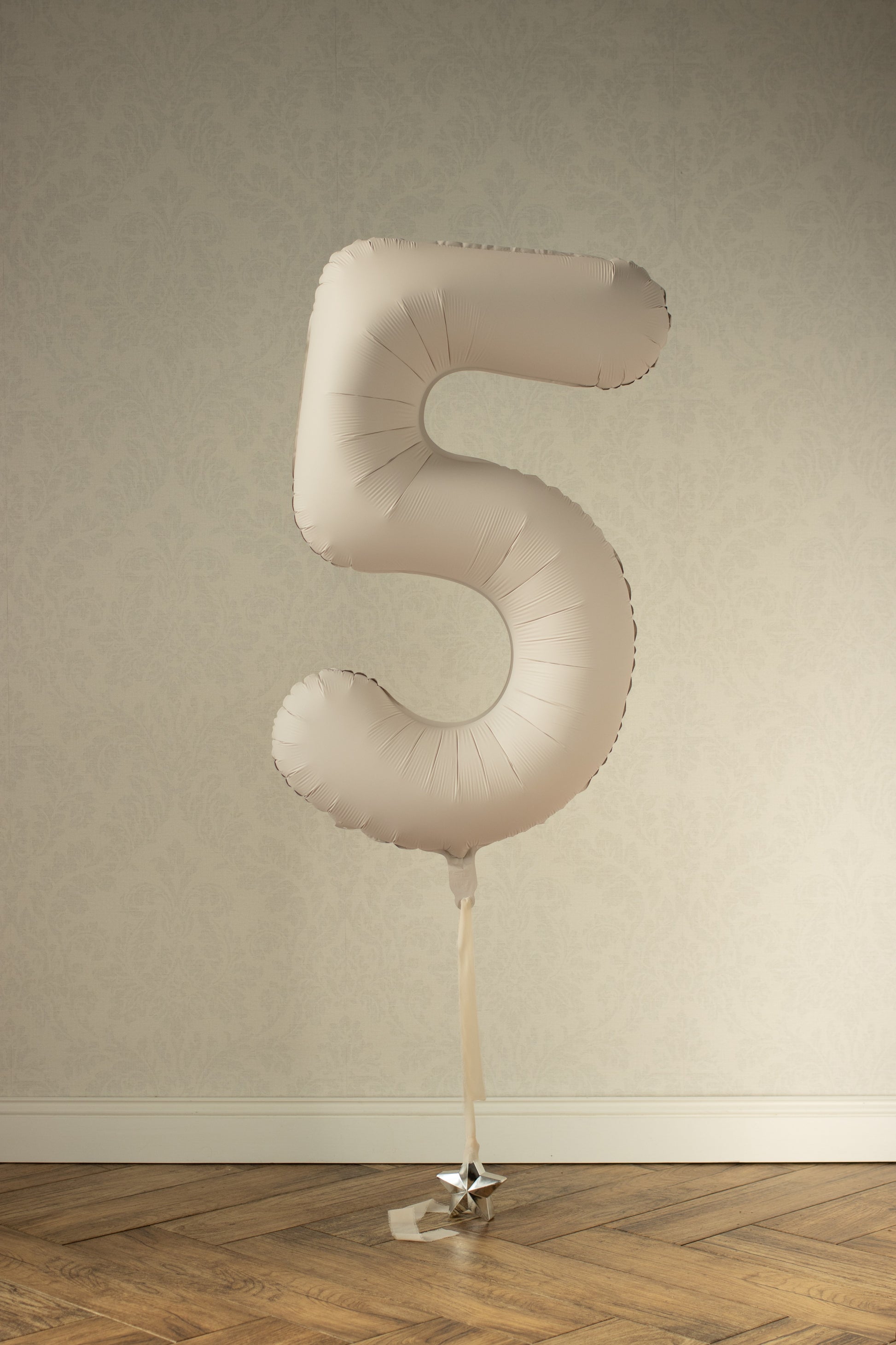 Beige Number 5 Foil Balloon – Birthday Party Decoration