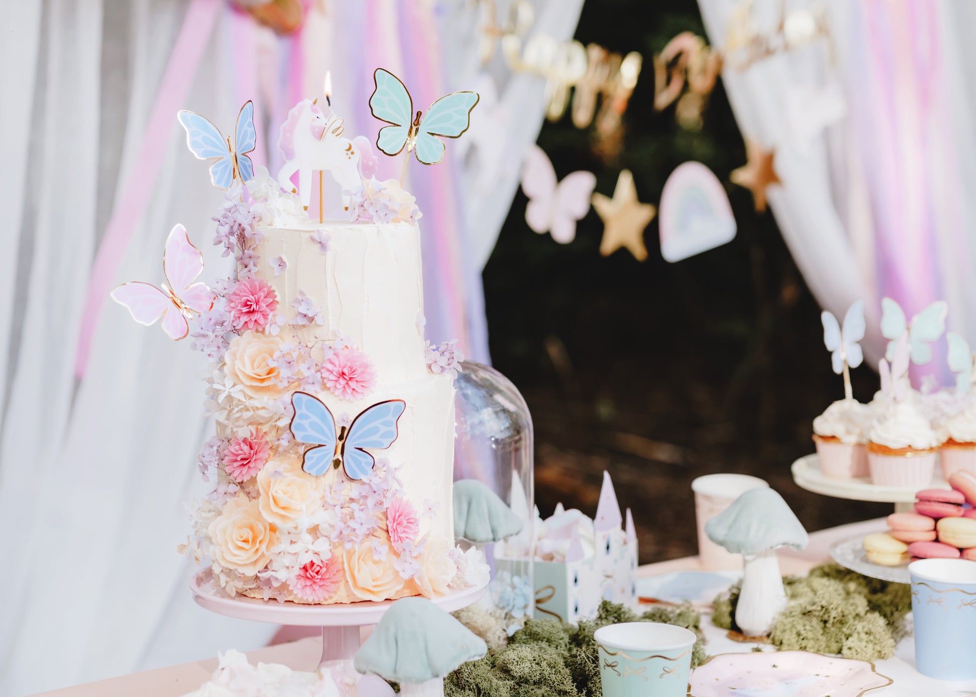 Butterfly Cupcake Toppers on Cake