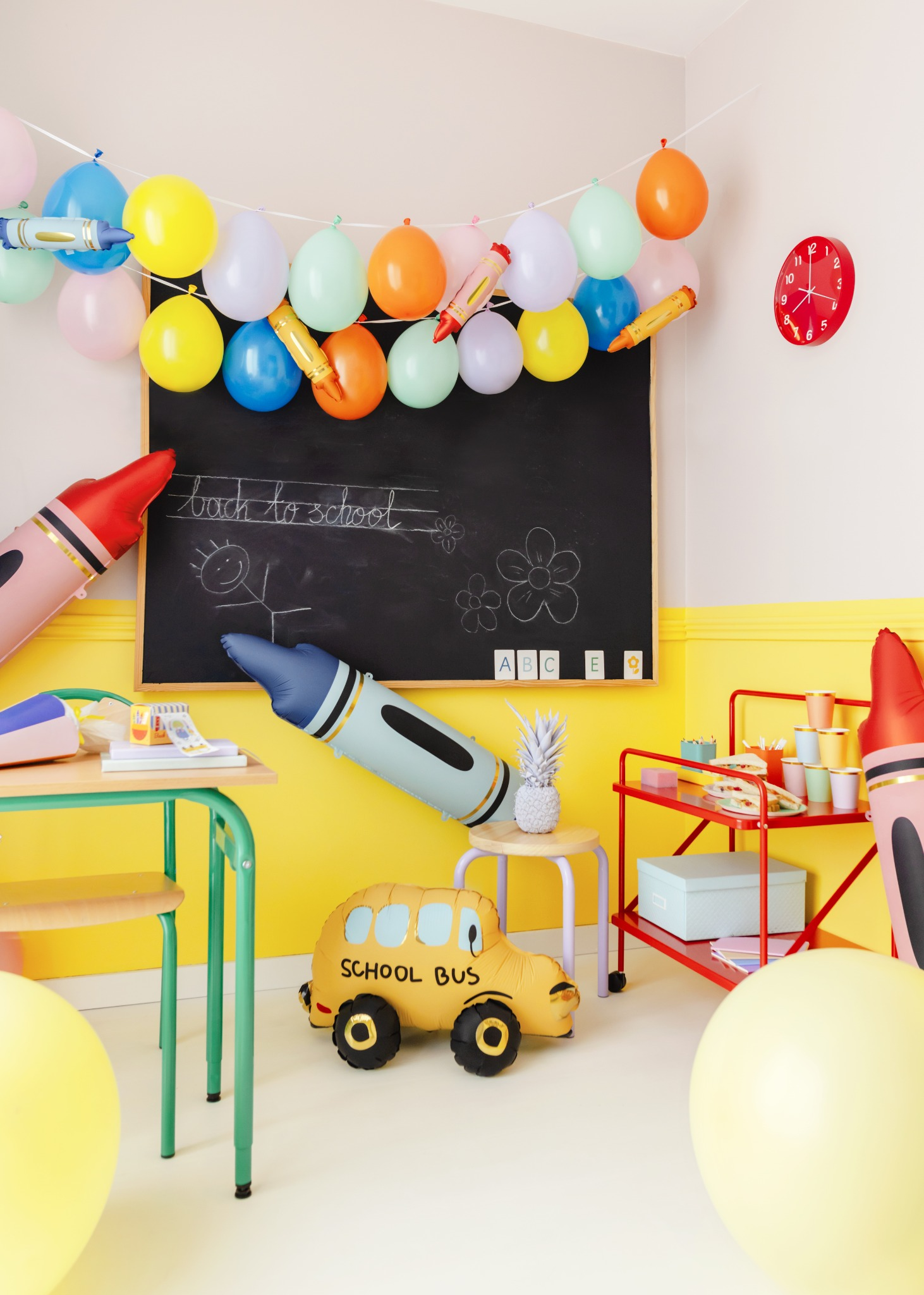 School bus standing foil balloon – yellow kids party decoration, school theme balloon