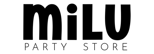 Logo of miLU Party Store with black text on a white background