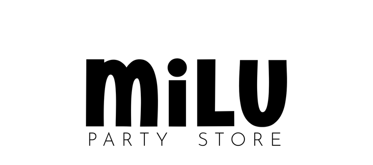 Logo of milU Party Store with black text on a white background