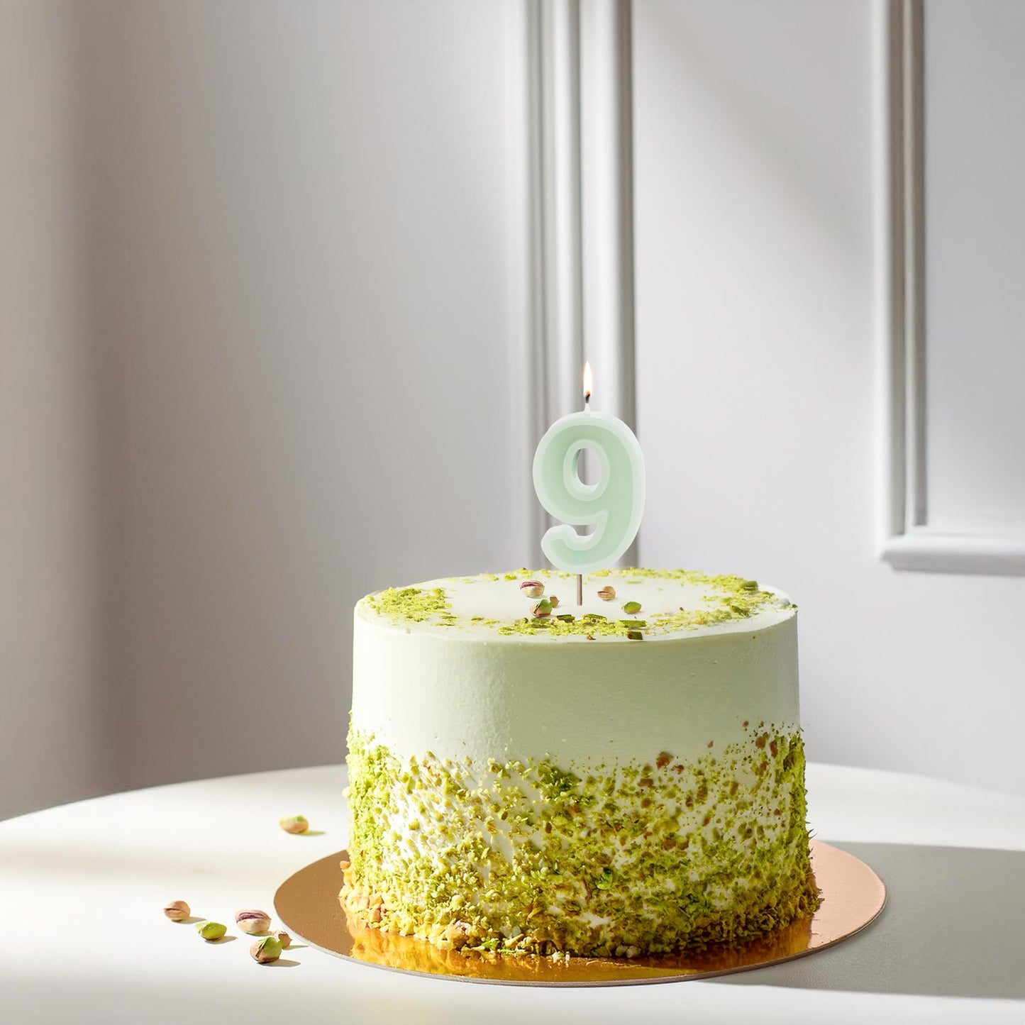 Light Green Birthday Candle number 9