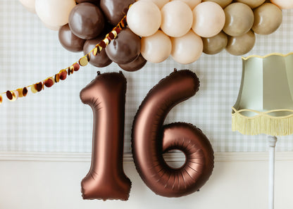 Mocha Number 16 Foil Balloon – Birthday Party Decoration