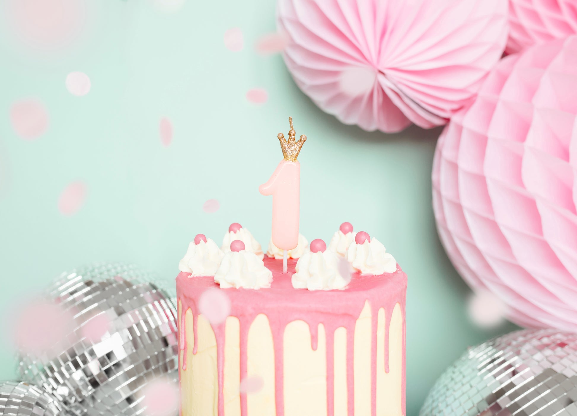 Pink Number 1 Candle with Gold Crown