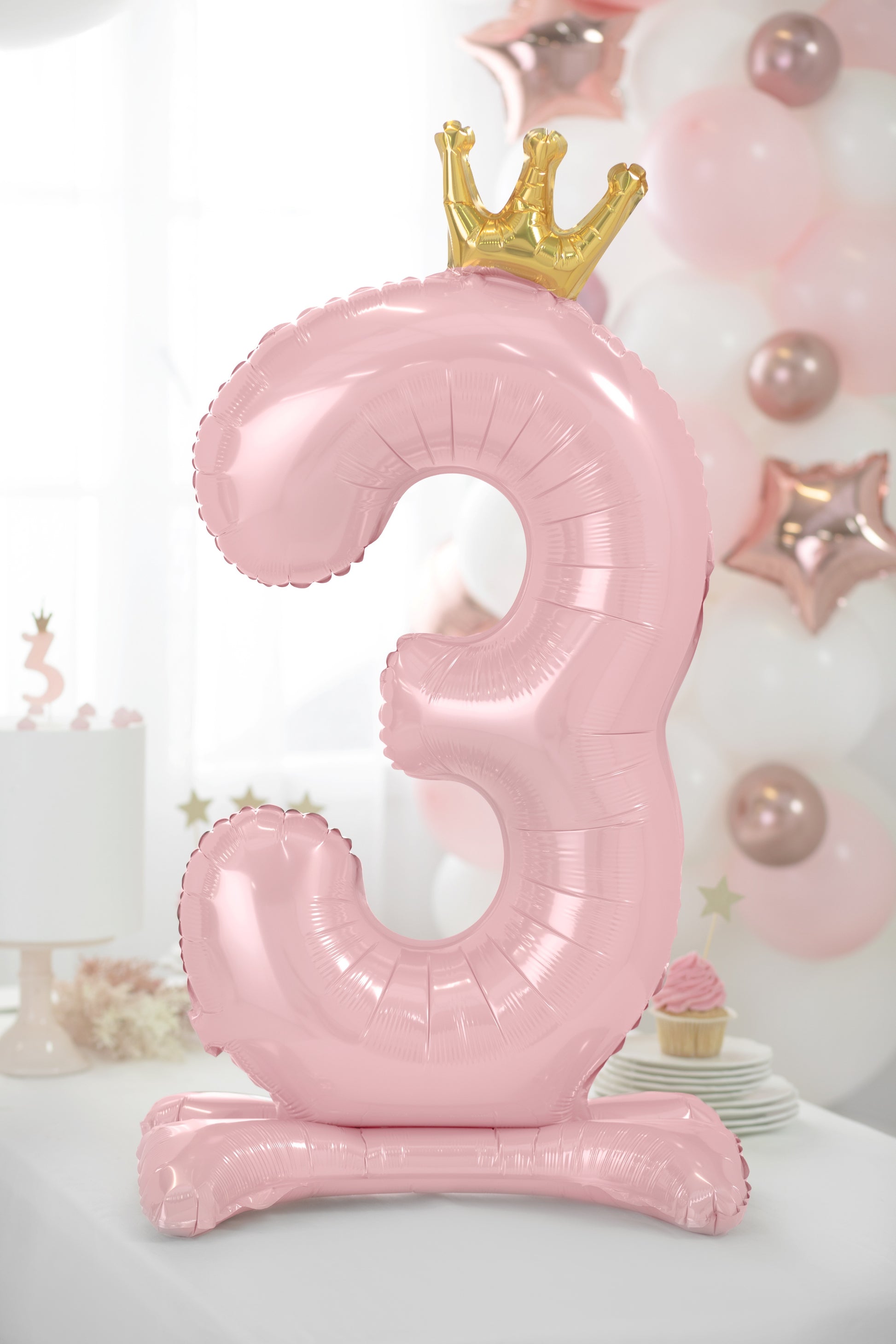 Pink Standing Foil Number 3 Balloon for kids birthday party
