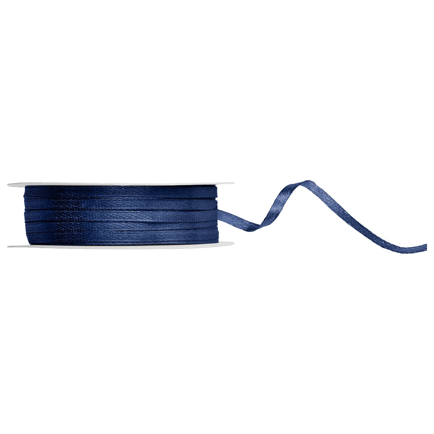 Spool of navy blue ribbon on a white background