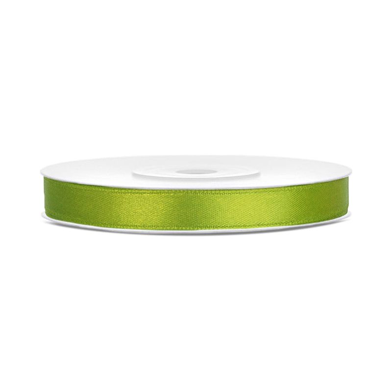 Roll of apple green ribbon on a white background