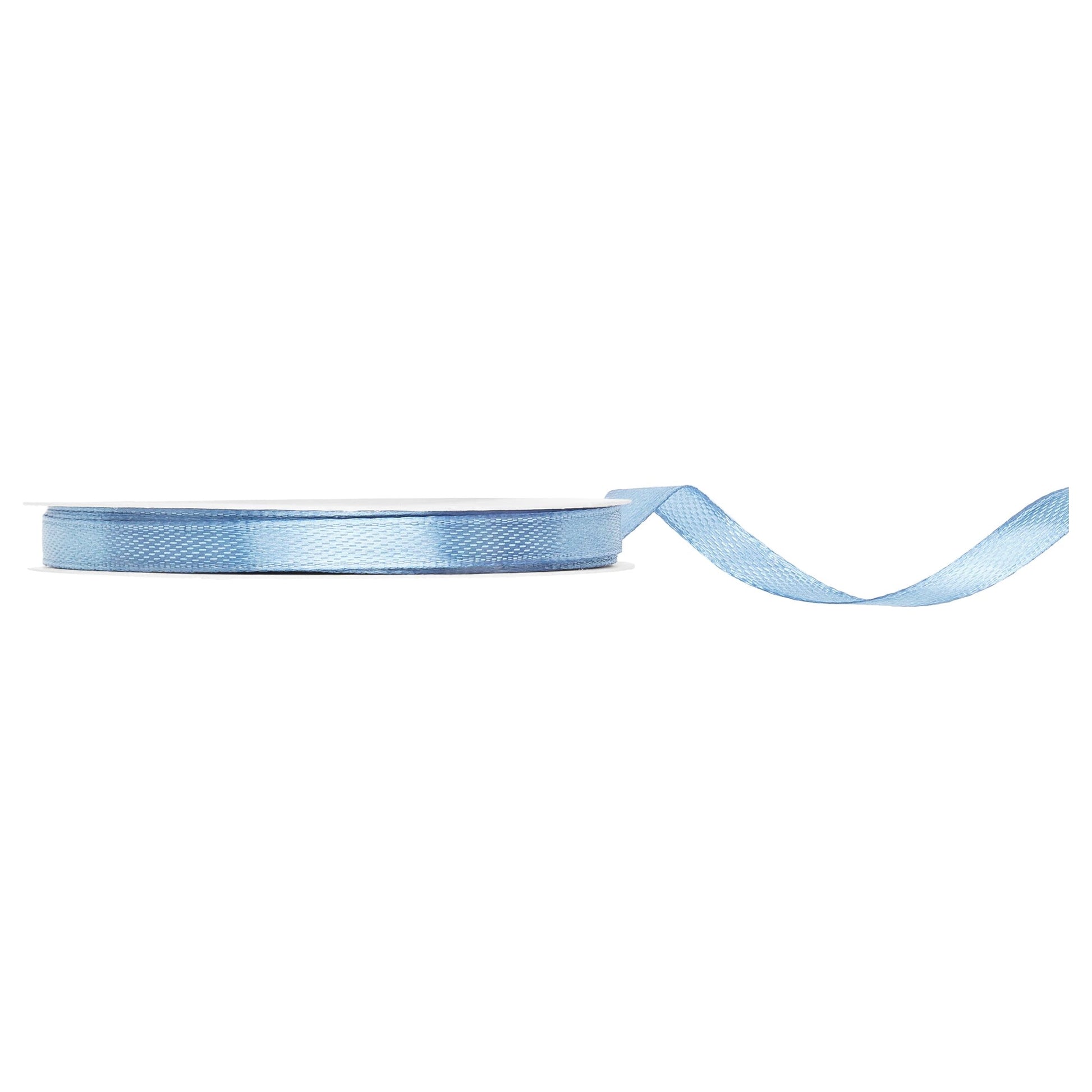Misty blue satin ribbon on a white background