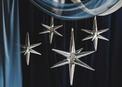 Silver 3D stars foil balloon for galaxy or space birthday decorations
