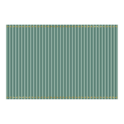 Green striped tblecloth with gold stirrups on a white background