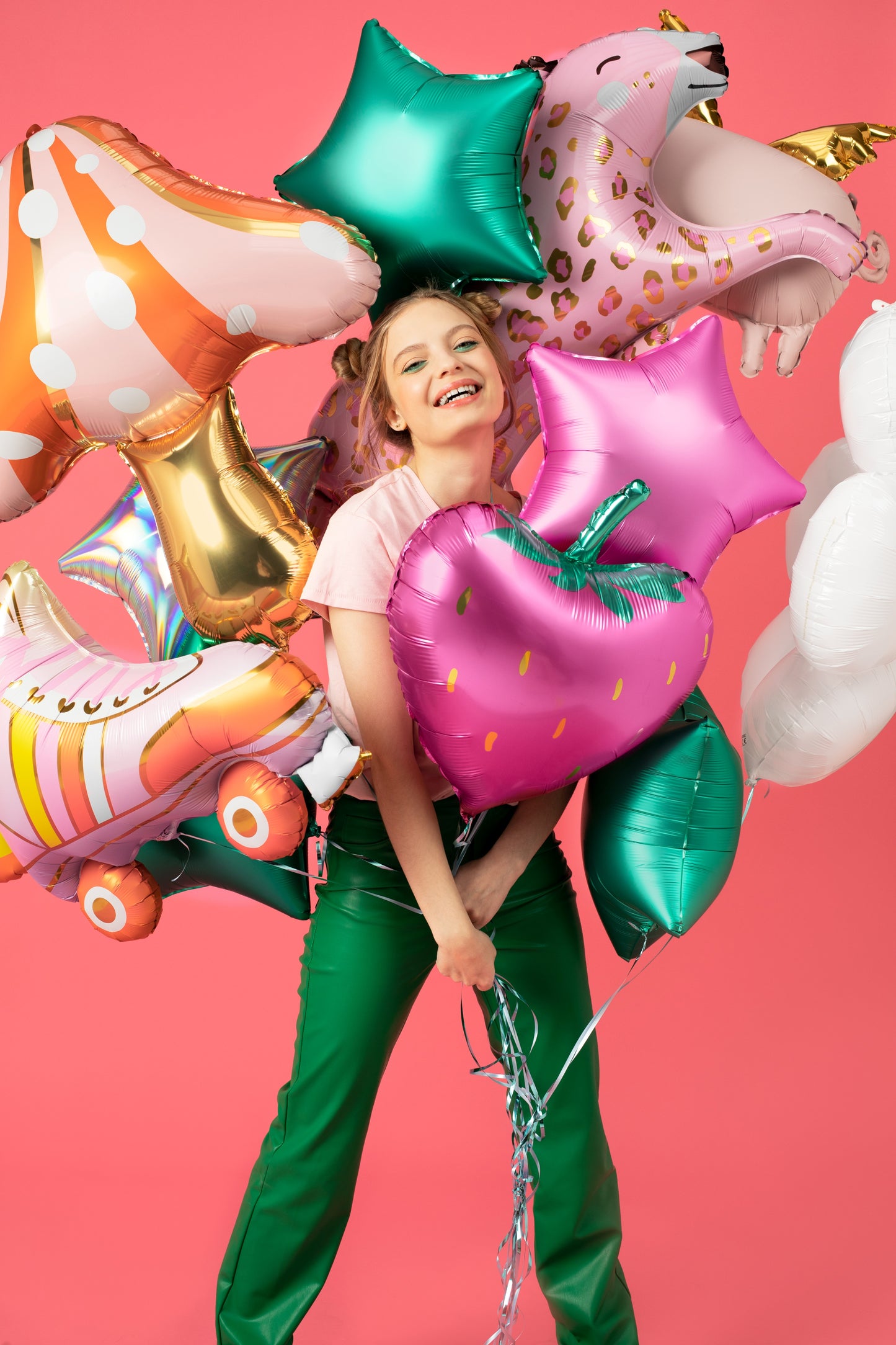 Woman with foil balloons