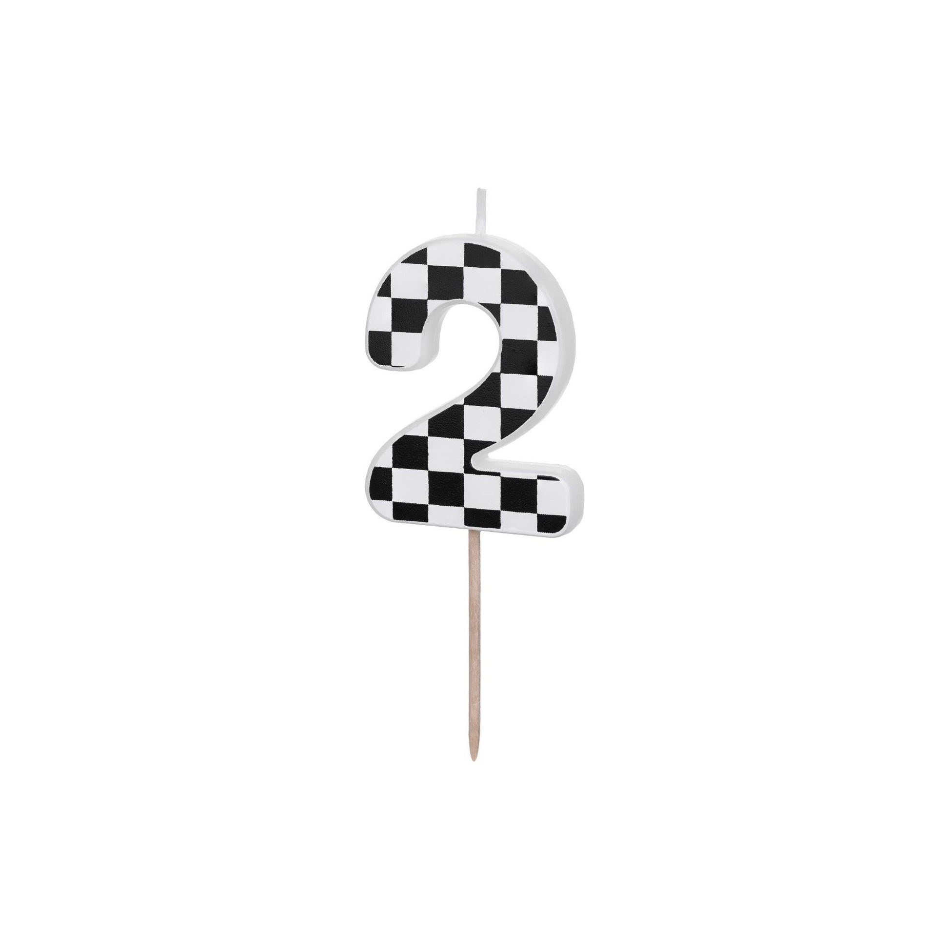 Checkered Fag Pattern Birthday Candle number 2