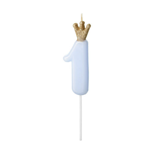 Blue Number 1 Candle with Gold Crown