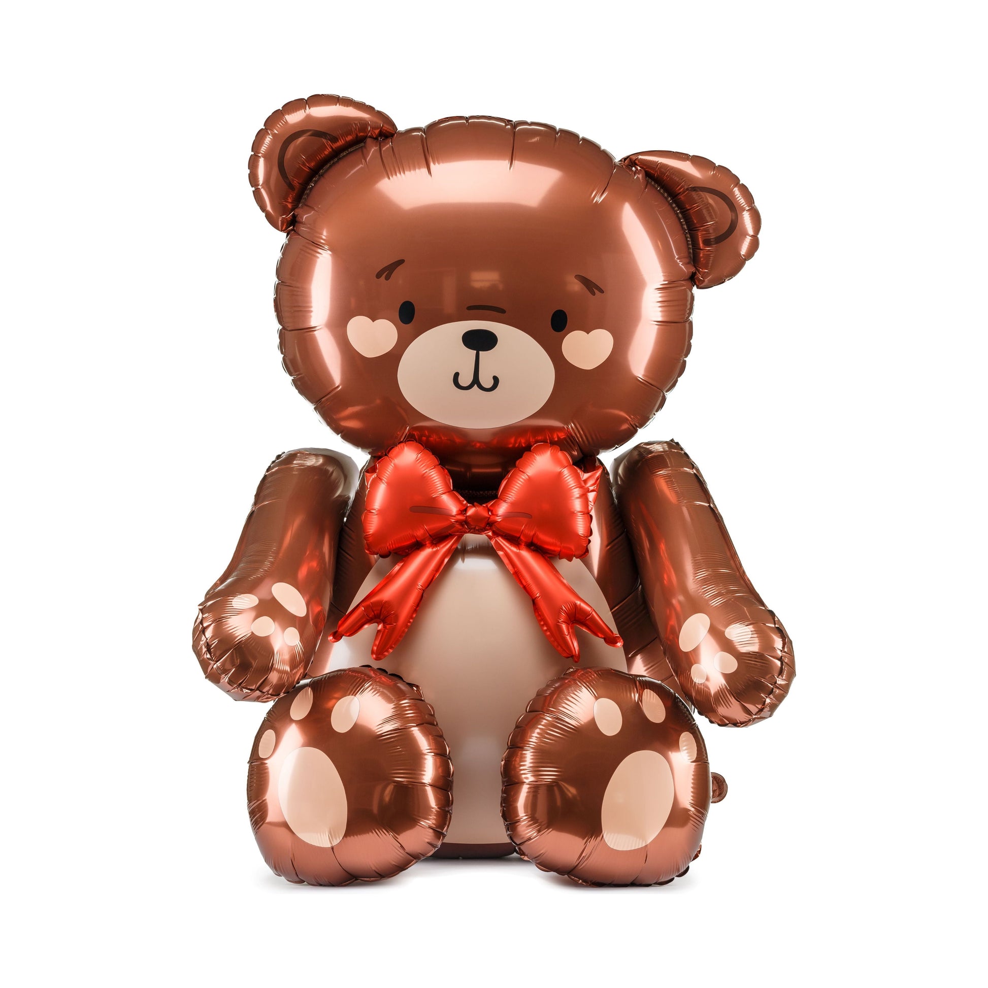 Large brown teddy bear foil balloon with red bow tie, perfect for kids' birthday party decorations