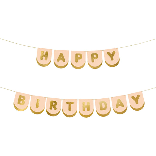 Happy Birthday banner with horses and gold lettering for party decor
