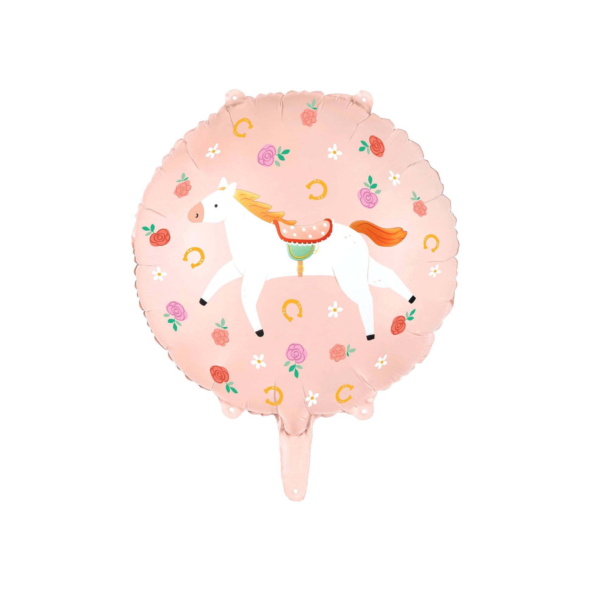 Round foil balloon with horse print and floral design for birthday party
