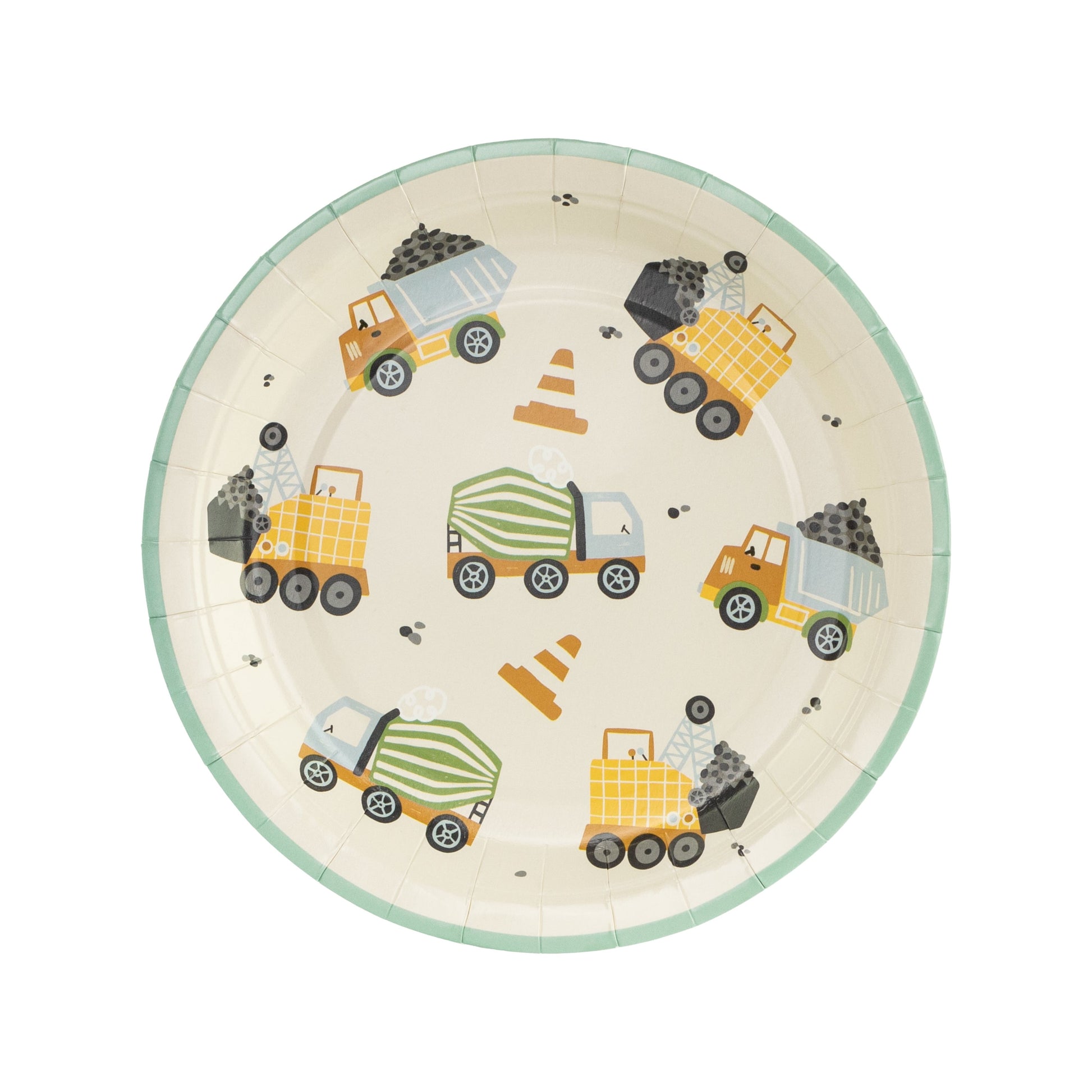 Birthday banner decorated with construction vehicles and traffic cones, featuring a playful 'Happy Birthday' message
