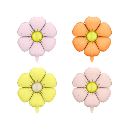 Set of pastel daisy foil balloons – pink, yellow, orange, and cream floral party decor