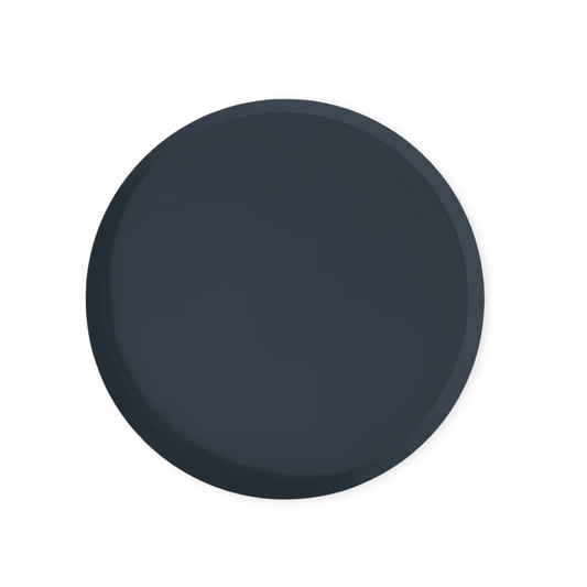 Dark blue paper plate on a white background