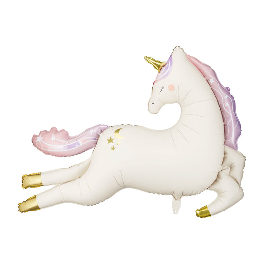 Unicorn foil balloon with crescent moon and stars – whimsical party decoration