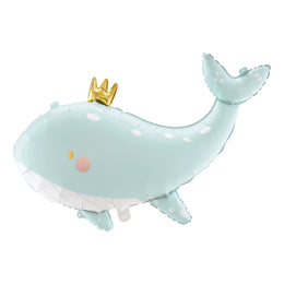 Whale-shaped paper napkins with crown – charming tableware for baby shower or kids' birthday